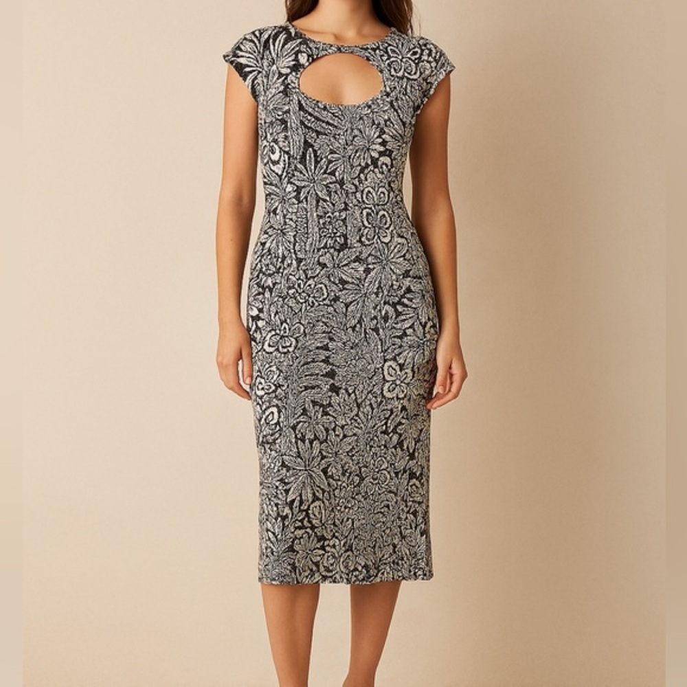 Anthropologie Black & White Stretch Midi Dress NWT/ XL / Front Cutout + Slit
